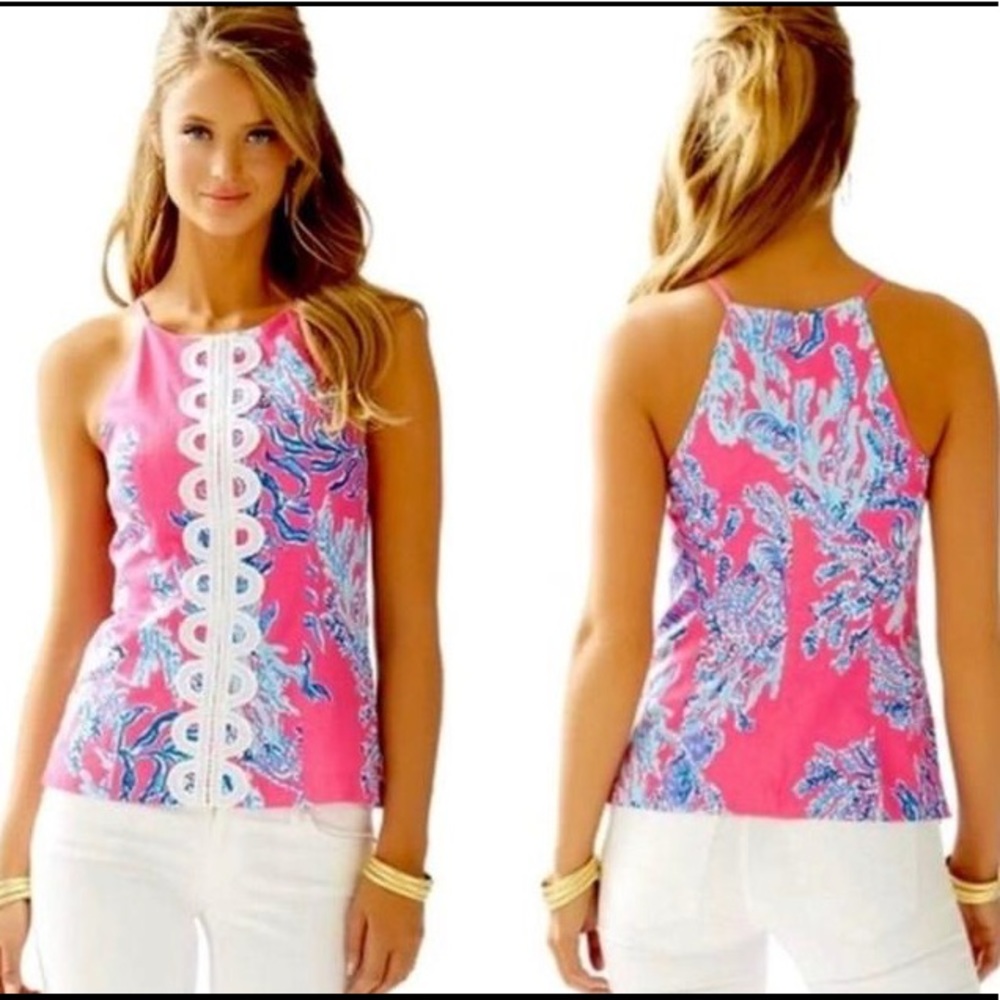 LILLY PULITZER PINK ANNABEL HALTER TOP